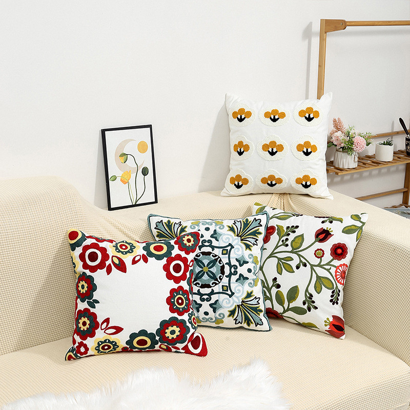 Hímzett pásztor virág párnahuzat dekoratív dobó párnahuzat otthoni autó dekoráció kanapé ülés hímzés párnahuzat 45x45 cm