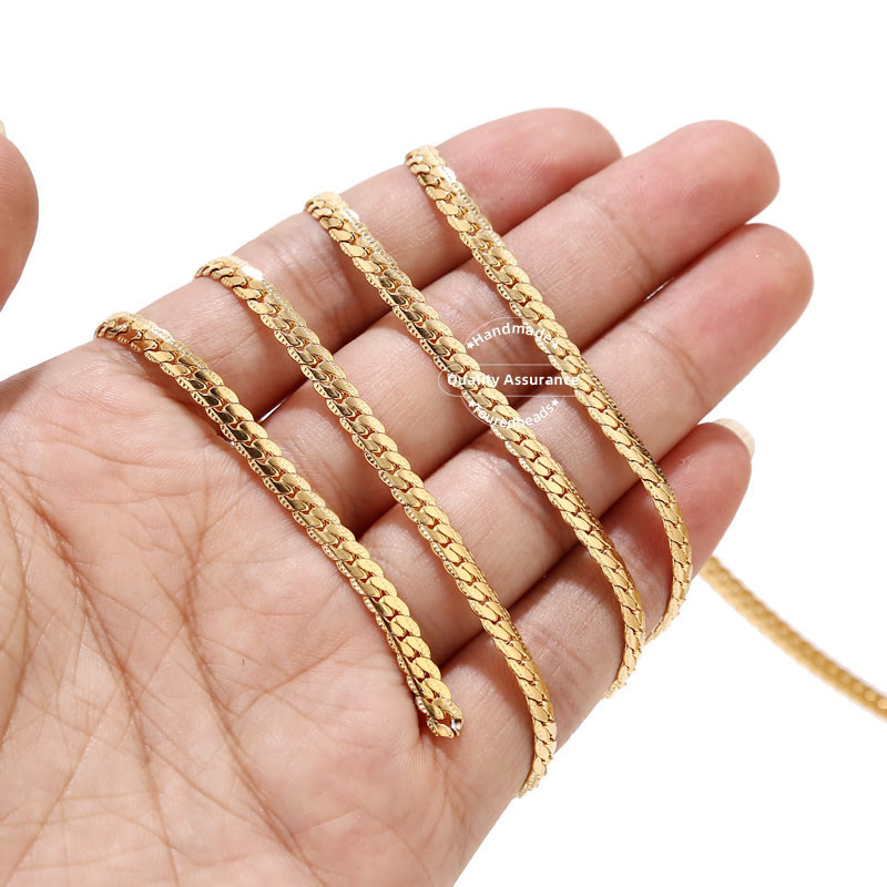 1 metarski lančići od nehrđajućeg čelika s teksturom zmije, 4 mm zlatni plosnati kubanski lančić za izradu nakita „uradi sam“