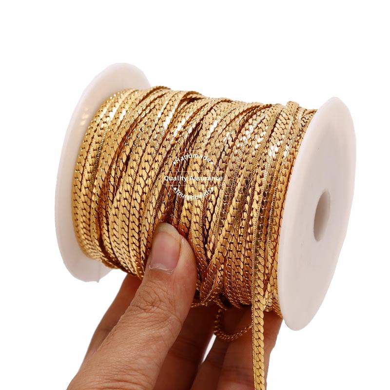 1 metarski lančići od nehrđajućeg čelika s teksturom zmije, 4 mm zlatni plosnati kubanski lančić za izradu nakita „uradi sam“