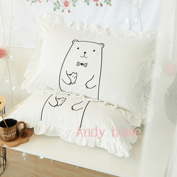 Γελοιογραφία Pig Pink Heart Μαξιλαροθήκη Λευκή βαμβακερή κεντημένη μαξιλαροθήκη με βολάν στο σπίτι Υπνοδωμάτιο για κορίτσια Χαριτωμένη διακόσμηση κρεβατιού