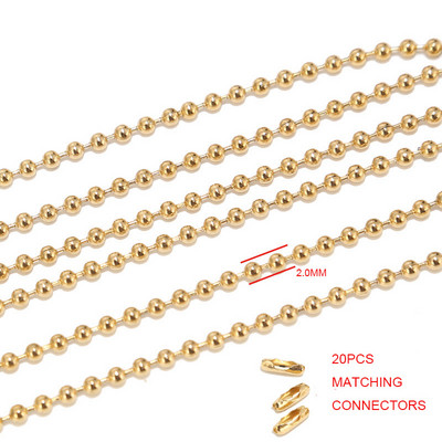 Veleprodaja lančića s kuglastim perlama od 33 stope Zlatni 1,6 mm/2,0 mm/2,4 mm lančići s kuglastim perlama s 20 komada odgovarajućih konektora