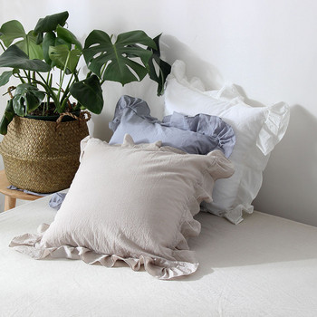 Ins Бяла европейска калъфка за възглавница с волани 100% памук калъфка за възглавница в стил принцеса Домашен декор Спално бельо Калъфка за възглавница Възглавница за диван