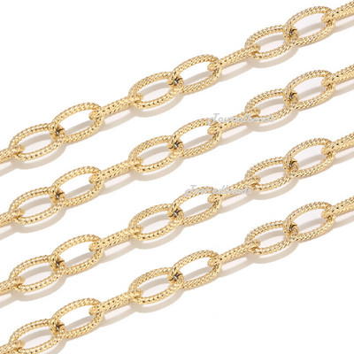 1 metrs nerūsējošā tērauda 9 x 15 mm zelta biezas ķēdes, teksturētas punk Choker kaklarotas ķēdes rotaslietu izgatavošanas piederumiem.