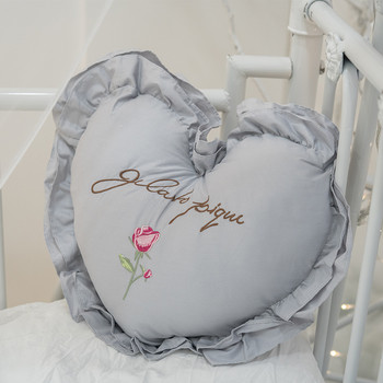 Νέο 100% βαμβακερό μαξιλάρι αγάπης σε σχήμα καρδιάς κεντημένο διακοσμητικό μαξιλάρι για κρεβατοκάμαρα με βολάν Μαλακά διακοσμητικά μαξιλάρια