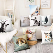 Élénk Kitten Art Print Párnahuzat Akvarell Macskák Festés Párna Dekoratív Párnák Otthoni Párna Dekoráció Kanapé Díszpárnák