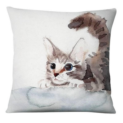 Élénk Kitten Art Print Párnahuzat Akvarell Macskák Festés Párna Dekoratív Párnák Otthoni Párna Dekoráció Kanapé Díszpárnák