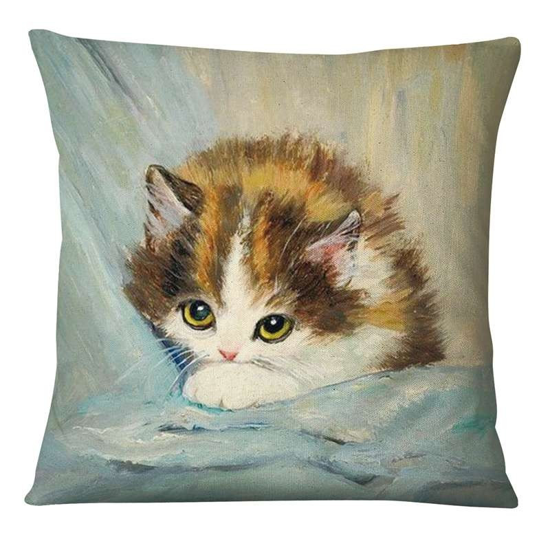 Élénk Kitten Art Print Párnahuzat Akvarell Macskák Festés Párna Dekoratív Párnák Otthoni Párna Dekoráció Kanapé Díszpárnák