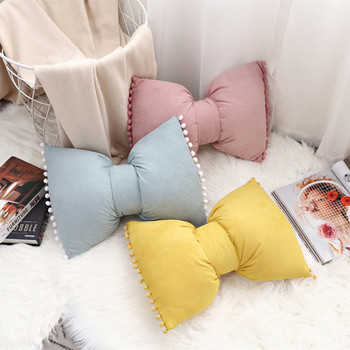 Cilected Nordic Ins Cute Bow Cushion Едноцветна принцеса Възглавница за седалка Стол Диван Декоративни възглавници Възглавници с помпони