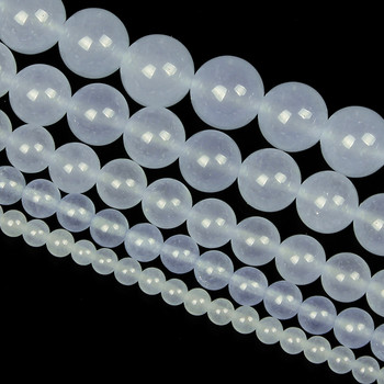 Гладки светлосини халцедонови нефрити Мъниста от естествен камък Кръгли свободни мъниста за изработка на бижута Направи си сам Гривна Колие Нишка 4-12 MM