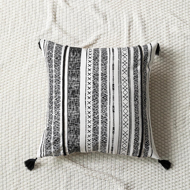 Boho stílusú retro vintage fekete-fehér geometrikus párnahuzat pamut párnahuzat varrással otthoni nappali hálószoba dekorációhoz