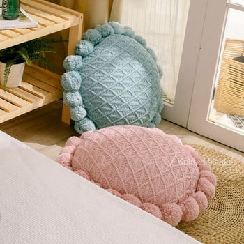 Στρογγυλό μαξιλάρι Boho Yoga Πλεκτό Ριχτάρι Μαξιλαροθήκη με υφή πουφ και γεμίσματα Μαξιλάρι δαπέδου πουφ Mandala για καναπέ-κρεβάτι TJ7135