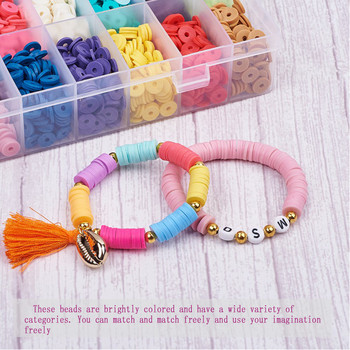 Επίπεδο στρογγυλό πολυμερές πηλό Spacer Beads Kit Charms Elastic string κούμπωμα κουτί για κοσμήματα κατασκευής DIY βραχιόλια Σετ σκουλαρίκια