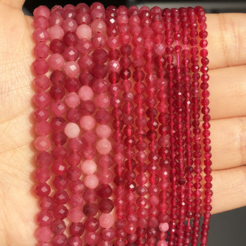 Естествени фасетирани червени сапфирени камъни 2 3 4 мм свободни дистанционни мъниста за изработка на бижута Направи си сам гривна обеци аксесоари 15 инча