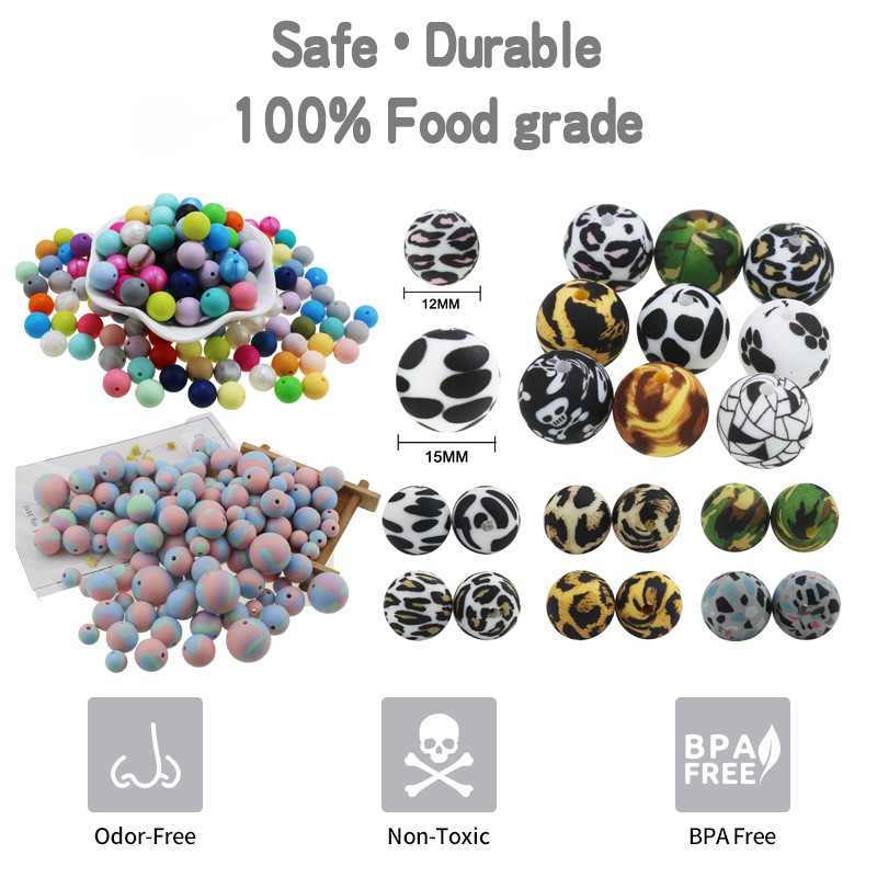 Szilikon gyöngyök 10db Leopárdmintás 12mm/15mm Baba Fog fogzás Gyöngyök Nyakkendőfesték barkács ékszer BPA mentes cumi klip készítés