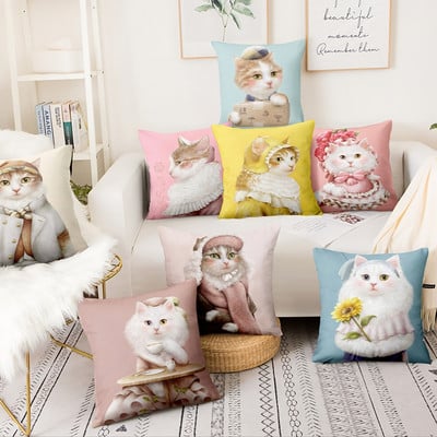 Korean Cartoon Cat Printed Cushion Διακοσμητικό Μαξιλάρι Διακόσμηση Μαξιλαριού σπιτιού Almofadas Decorativas Para Μαξιλάρι Ριχτάρι Καναπέ 45*45cm