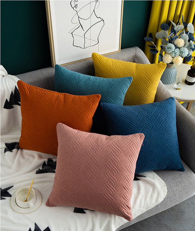 Jednostavan baršunasti jastuk 45x45 Jastučnica s valovitom naboranom čistom bojom Dekoracija doma Jastuk za kauč Naslon za krevet Noćni naslon Smeđi bacajući jastuk