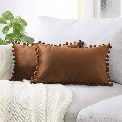 Nordic Style egyszínű oldalsó négyzet alakú plüss fehér rózsaszín párnahuzat pomponnal nagy otthoni párnahuzat kanapéhoz 30x50cm