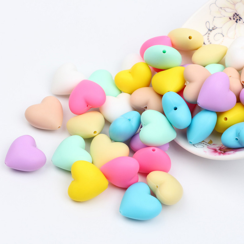 TYRY.HU 50 komada velikih silikonskih kuglica u obliku srca, dječje grickalice za DIY izradu nakita, ogrlice, sigurne za BPA, dječje igračke za žvakanje