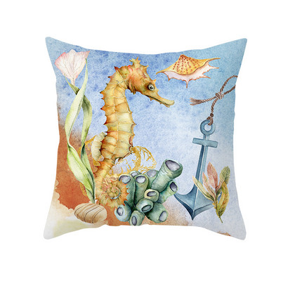 45X45CM Retro mediterrán óceán nyomtatott kék zöld párna tok forró sellő hal párna tok kanapé Ülés nappali díszpárnák