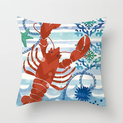 45X45CM Retro mediterrán óceán nyomtatott kék zöld párna tok forró sellő hal párna tok kanapé Ülés nappali díszpárnák