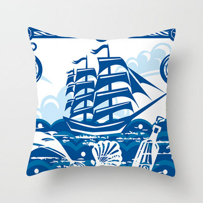 45X45CM Retro mediterrán óceán nyomtatott kék zöld párna tok forró sellő hal párna tok kanapé Ülés nappali díszpárnák