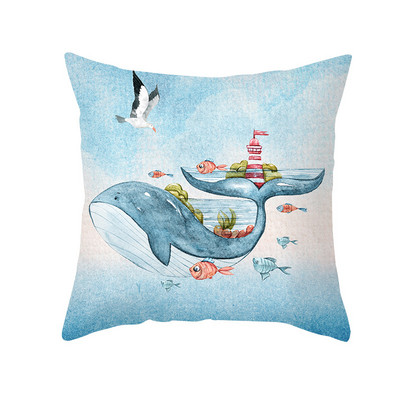 45X45CM Retro mediterrán óceán nyomtatott kék zöld párna tok forró sellő hal párna tok kanapé Ülés nappali díszpárnák