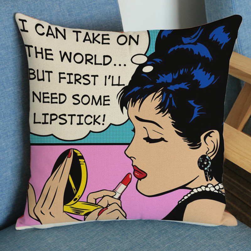 Pamut vászon Modern pop art szexi női lány szoba díszpárnák párnahuzat autós kanapé Irodai nappárna Dekoratív koszorúk 45*45cm