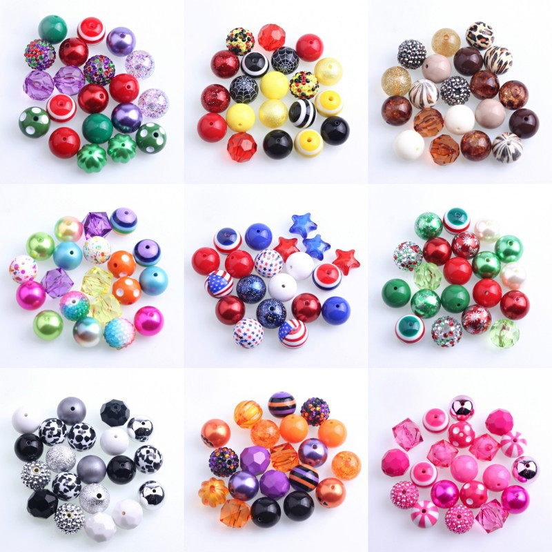 Kwoi vita AM-017 Noć vještica Crna Narančasta Ljubičasta Mješavina Akrilne perle za djecu Ogrlica s krupnim perlama Nakit 20 mm 50 kom Puno