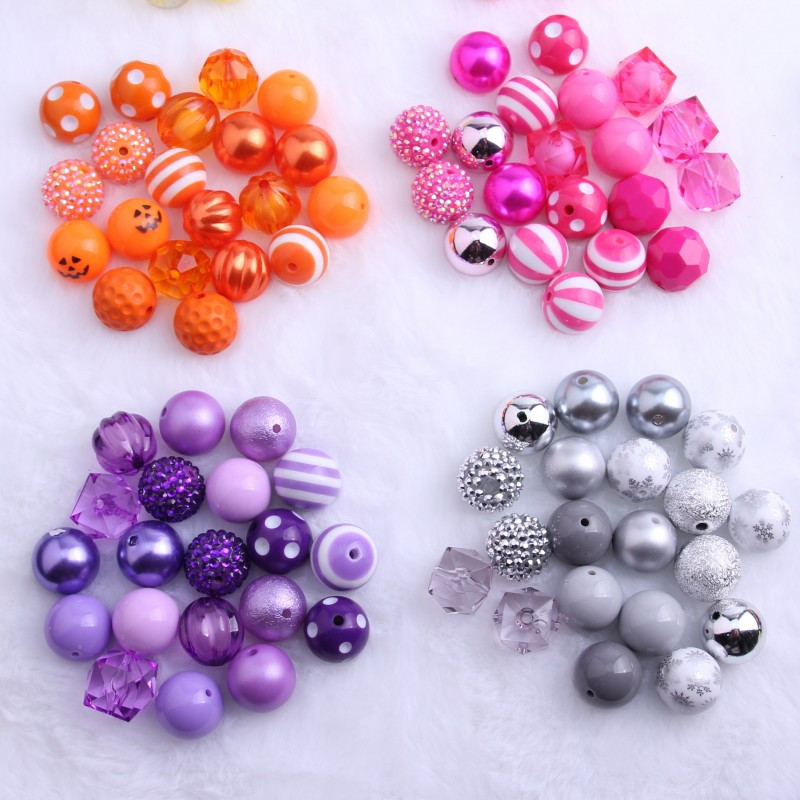 Kwoi vita AM-017 Noć vještica Crna Narančasta Ljubičasta Mješavina Akrilne perle za djecu Ogrlica s krupnim perlama Nakit 20 mm 50 kom Puno