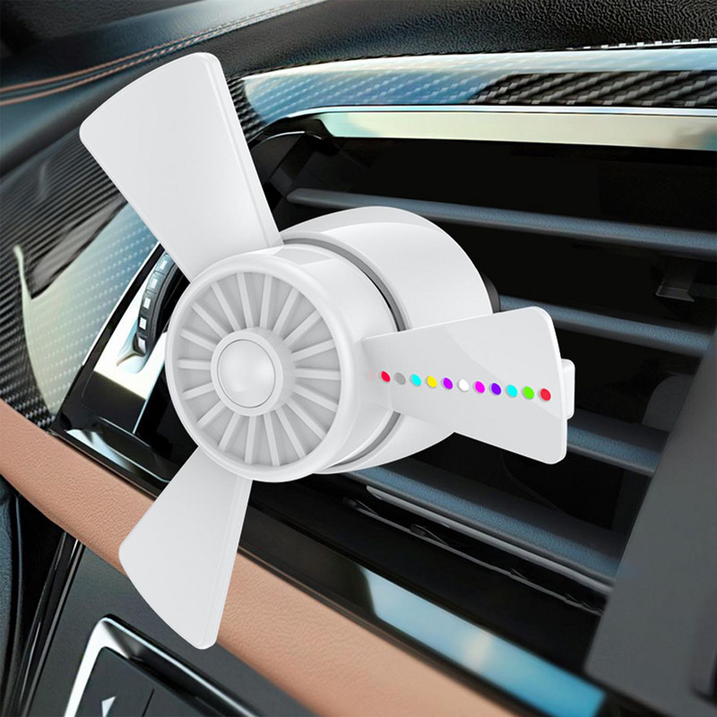 Propeller autós légfrissítők LED fénnyel, autóipari forgó propeller légcsavar kilépő ventilátor szellőző kapcsok esszenciális parfüm