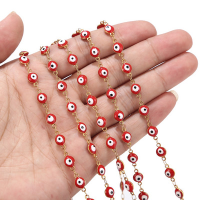 1 metar 6 mm lanac za oči od nehrđajućeg čelika zlatno crno/crveno Tureće oko krunice lanac veleprodaja lančića nalazi