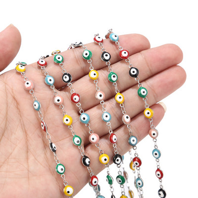 1 metar 6 mm lanac za oči od nehrđajućeg čelika zlatno crno/crveno Tureće oko krunice lanac veleprodaja lančića nalazi