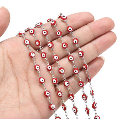 1 metar 6 mm lanac za oči od nehrđajućeg čelika zlatno crno/crveno Tureće oko krunice lanac veleprodaja lančića nalazi