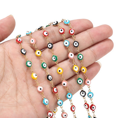 1 metar 6 mm lanac za oči od nehrđajućeg čelika zlatno crno/crveno Tureće oko krunice lanac veleprodaja lančića nalazi