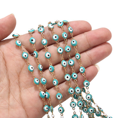 1 metar 6 mm lanac za oči od nehrđajućeg čelika zlatno crno/crveno Tureće oko krunice lanac veleprodaja lančića nalazi