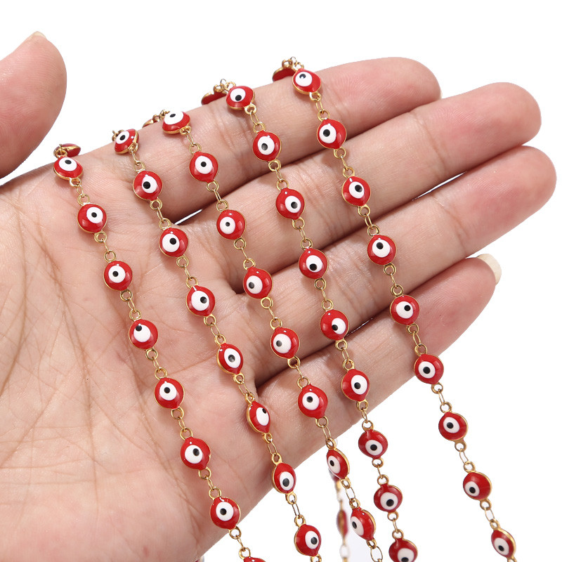 1 metar 6 mm lanac za oči od nehrđajućeg čelika zlatno crno/crveno Tureće oko krunice lanac veleprodaja lančića nalazi