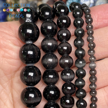 Φυσική πέτρα Black Cat Eye 4/6/8/10/12 MM Χαλαρές στρογγυλές χάντρες για κοσμήματα που κατασκευάζουν DIY Βραχιόλια Αξεσουάρ Χονδρική 15\