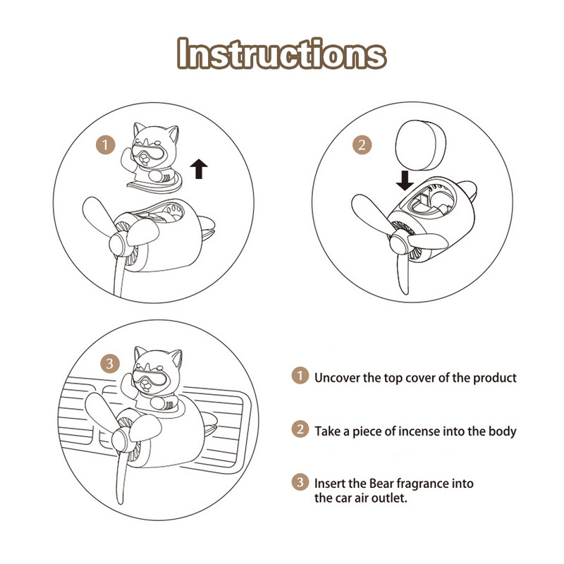Osvježivač zraka u automobilu Medvjed Pilot Ventilacijski otvor Difuzor parfema Rotirajući propeler Otvor za izlaz zraka Miris Slatki ukrasi iz crtića Dodaci za automobile