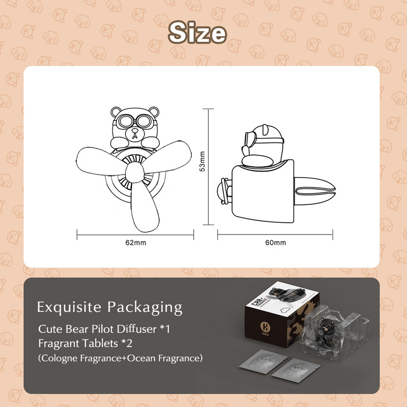 Osvježivač zraka u automobilu Medvjed Pilot Ventilacijski otvor Difuzor parfema Rotirajući propeler Otvor za izlaz zraka Miris Slatki ukrasi iz crtića Dodaci za automobile