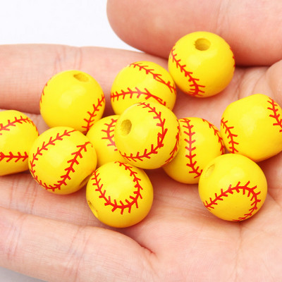 Drvene perle okrugle lopte u više boja Nogomet Košarkaški uzorak Labave razmaknice perle za DIY dječje ogrlice narukvice 16 mm 10 kom/lot