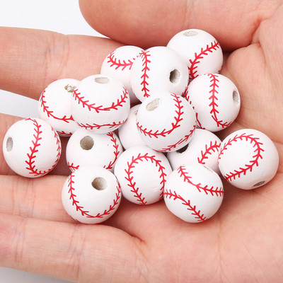Drvene perle okrugle lopte u više boja Nogomet Košarkaški uzorak Labave razmaknice perle za DIY dječje ogrlice narukvice 16 mm 10 kom/lot