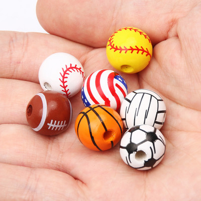 Drvene perle okrugle lopte u više boja Nogomet Košarkaški uzorak Labave razmaknice perle za DIY dječje ogrlice narukvice 16 mm 10 kom/lot
