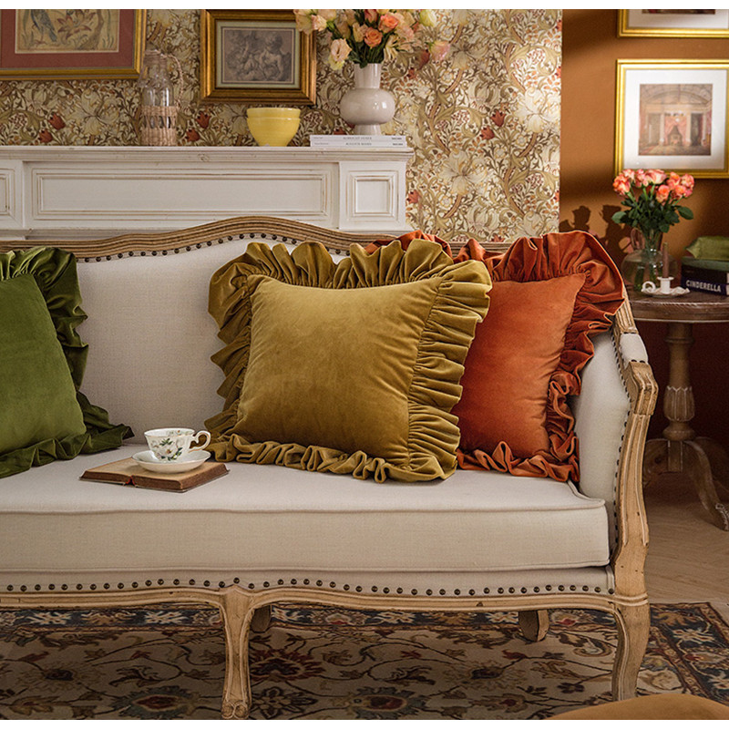 DAVINRICH Italija Luksuzne jastučnice s baršunastim volanima Victoria Retro Ukrasna Ugodna mekana jednobojna jastučnica Tirkizno zelena