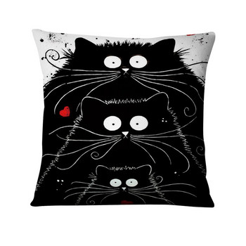 Ins черно-бяла калъфка за възглавница с щампа на котка, коледна карикатура, мяу, възглавница, декоративна възглавница, домашен декор, диван, декоративни възглавници 45*45