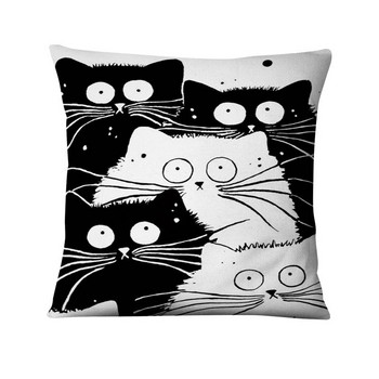 Ins черно-бяла калъфка за възглавница с щампа на котка, коледна карикатура, мяу, възглавница, декоративна възглавница, домашен декор, диван, декоративни възглавници 45*45