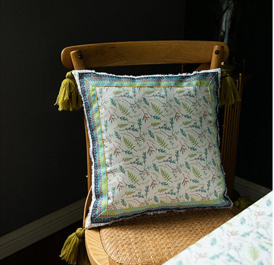 Vintage crveno zelena jastučnica s ukrasom od vrpce s kićankama Boho stil etničke jastučnice 43x43cm/30x50cm jastuk za kauč