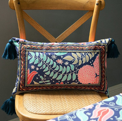 Vintage crveno zelena jastučnica s ukrasom od vrpce s kićankama Boho stil etničke jastučnice 43x43cm/30x50cm jastuk za kauč