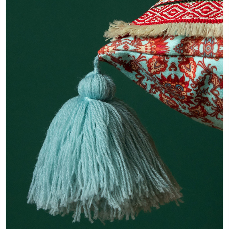 Vintage crveno zelena jastučnica s ukrasom od vrpce s kićankama Boho stil etničke jastučnice 43x43cm/30x50cm jastuk za kauč