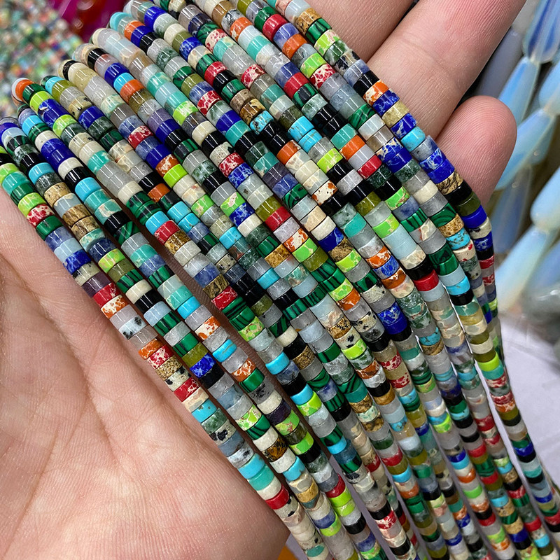 Prirodni kamen 2*4 mm plosnati cilindar crveno zeleni kalcedon morski sedimenti jaspis cijev razmak perle za izradu nakita diy narukvica