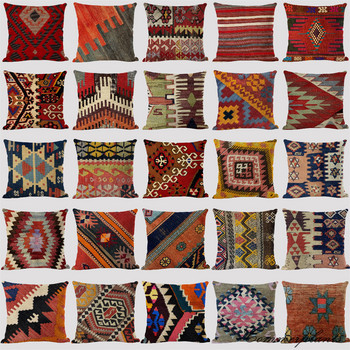 Bohemian Patterns Λινά Μαξιλάρια Θήκη Πολύχρωμες Abstract Ethnic Geometry Print Διακοσμητική θήκη μαξιλαριών Μαξιλάρι καναπέ σαλονιού